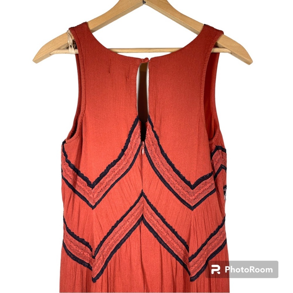Anthropologie Maeve Desert Embroidered Jumpsuit Burnt Orange Red Wide Leg Size 2 - Picture 9 of 11